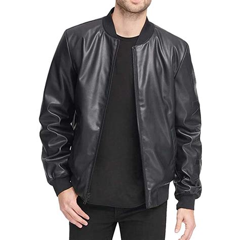 Leather Bomber Jacket in Black 